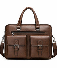 Men's PU Leather Laptop Briefcase – Professional Business Work Bag with Multiple Compartments, Front Pockets & Adjustable Shoulder Strap