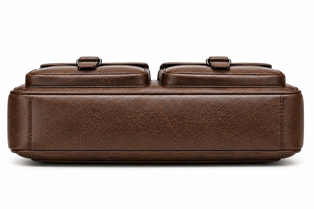 Men's PU Leather Laptop Briefcase – Professional Business Work Bag with Multiple Compartments, Front Pockets & Adjustable Shoulder Strap