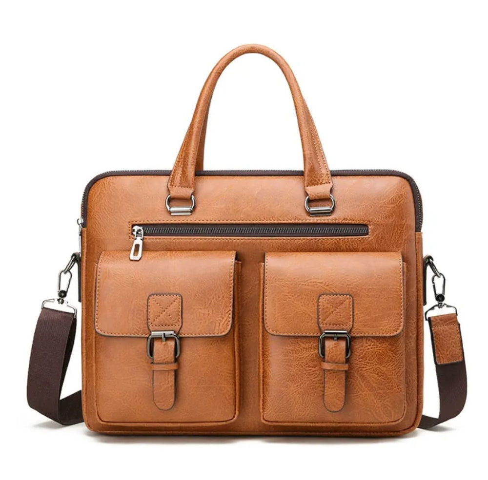 Men's PU Leather Laptop Briefcase – Professional Business Work Bag with Multiple Compartments, Front Pockets & Adjustable Shoulder Strap