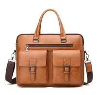 Men's PU Leather Laptop Briefcase – Professional Business Work Bag with Multiple Compartments, Front Pockets & Adjustable Shoulder Strap