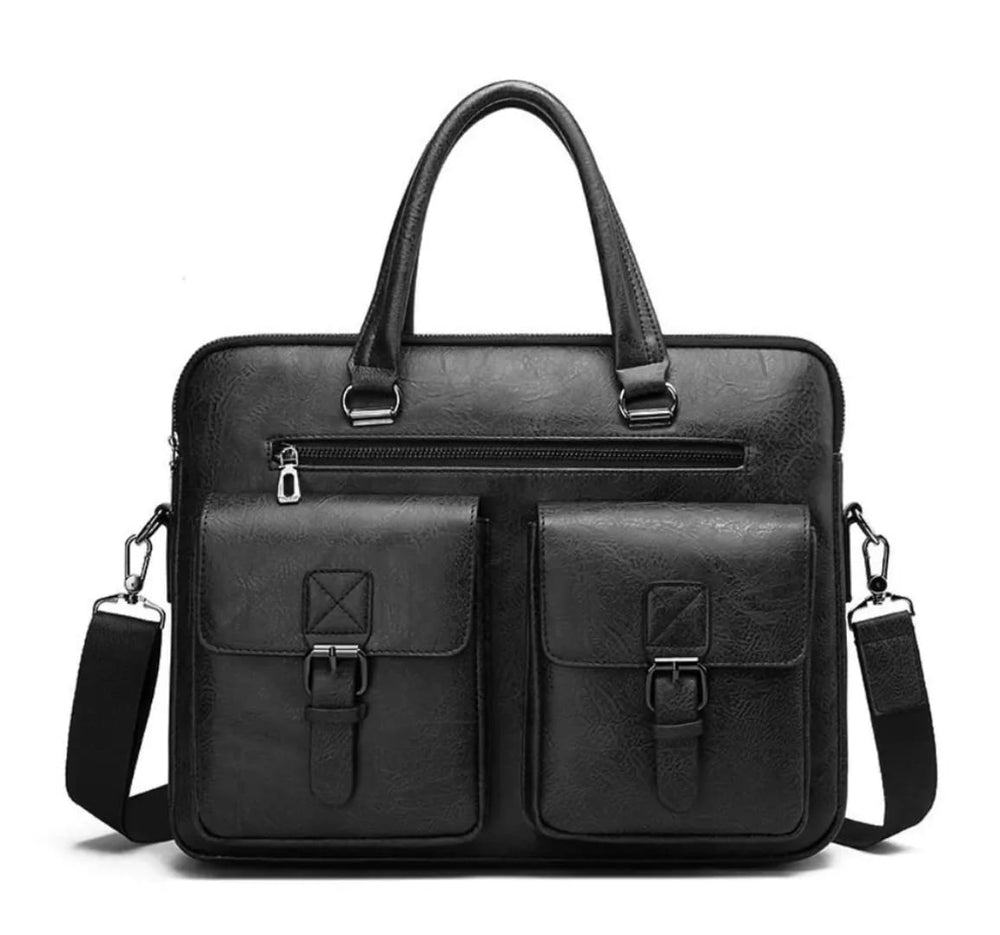 Men's PU Leather Laptop Briefcase – Professional Business Work Bag with Multiple Compartments, Front Pockets & Adjustable Shoulder Strap