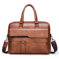 Men's PU Leather Laptop Briefcase Bag – Professional Business Work Bag with Multiple Compartments, Front Zipper Pockets & Adjustable Shoulder Strap