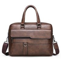Men's PU Leather Laptop Briefcase Bag – Professional Business Work Bag with Multiple Compartments, Front Zipper Pockets & Adjustable Shoulder Strap