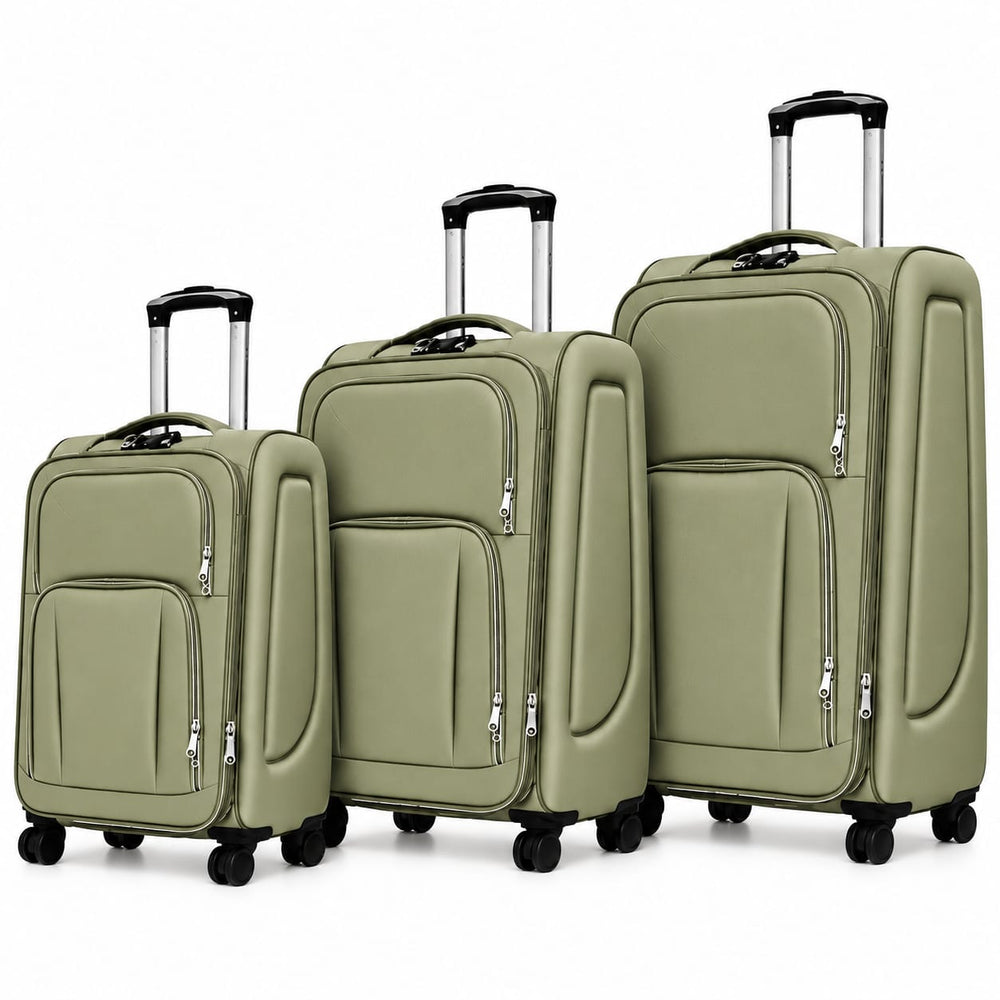 POGAGO Soft Shell 3Pcs Set (20/24/28 Inch) Luggage, Ultra Lightweight, Expandable, 4 Smooth Wheels with Combination Locks Suitcase (Brown)