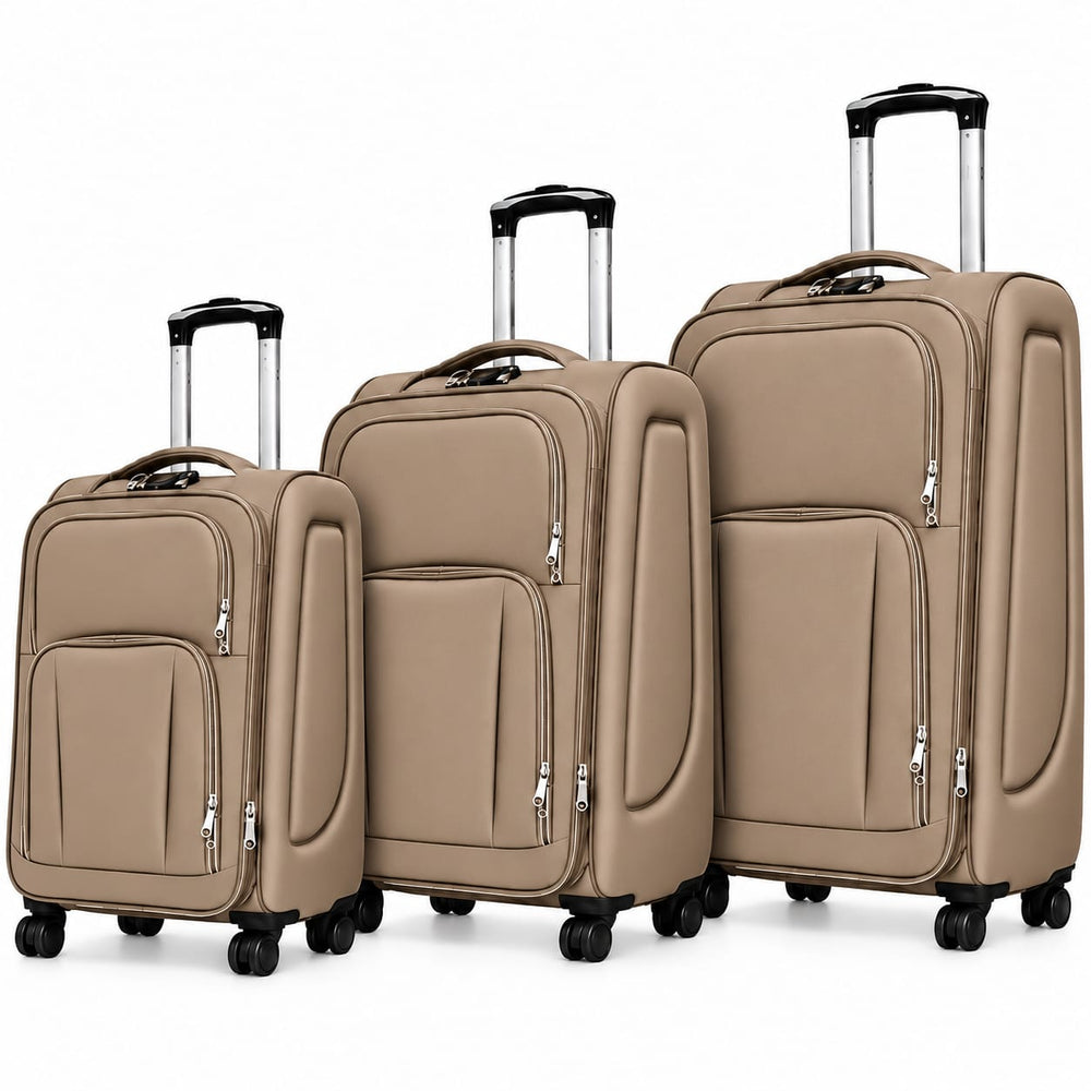 POGAGO Soft Shell 3Pcs Set (20/24/28 Inch) Luggage, Ultra Lightweight, Expandable, 4 Smooth Wheels with Combination Locks Suitcase (Brown)