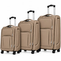 POGAGO Soft Shell 3Pcs Set (20/24/28 Inch) Luggage, Ultra Lightweight, Expandable, 4 Smooth Wheels with Combination Locks Suitcase (Brown)