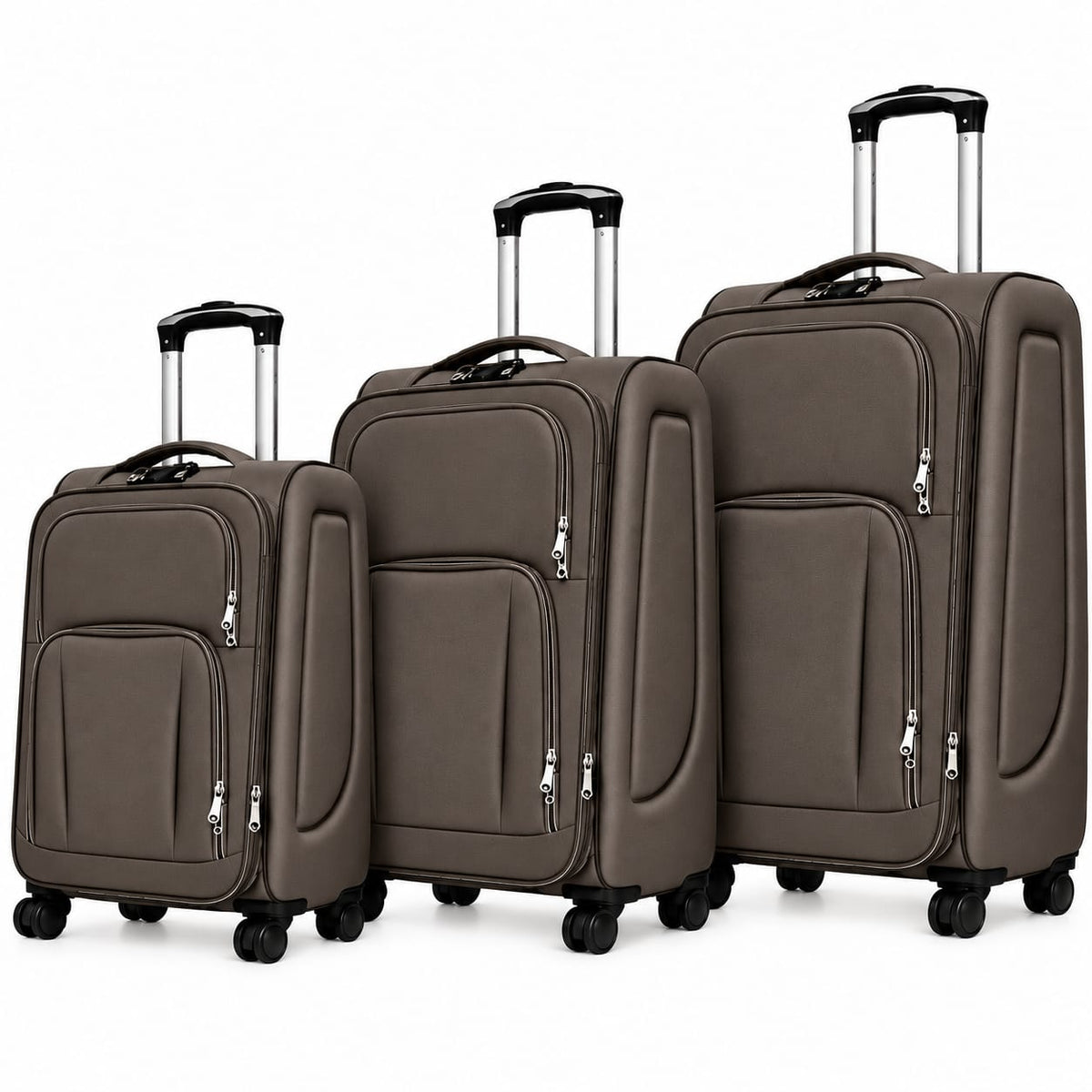 POGAGO Soft Shell 3Pcs Set (20/24/28 Inch) Luggage, Ultra Lightweight, Expandable, 4 Smooth Wheels with Combination Locks Suitcase (Brown)
