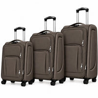POGAGO Soft Shell 3Pcs Set (20/24/28 Inch) Luggage, Ultra Lightweight, Expandable, 4 Smooth Wheels with Combination Locks Suitcase (Brown)