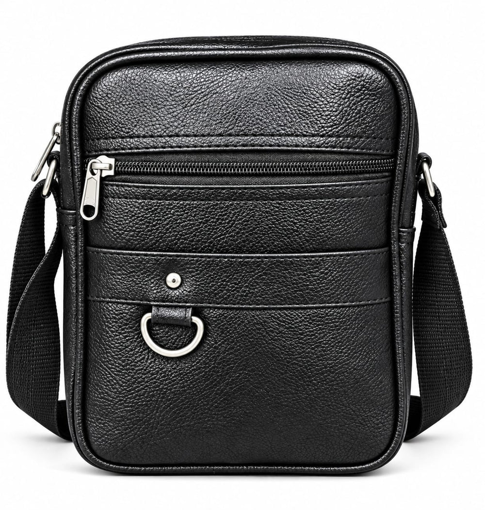 POGAGO Men's PU Leather Crossbody Messenger Bag – Compact Shoulder Bag with Multiple Zipper Pockets