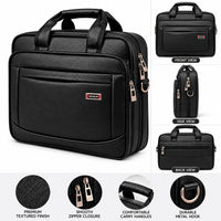 Premium black business briefcase with textured material and detailed stitching