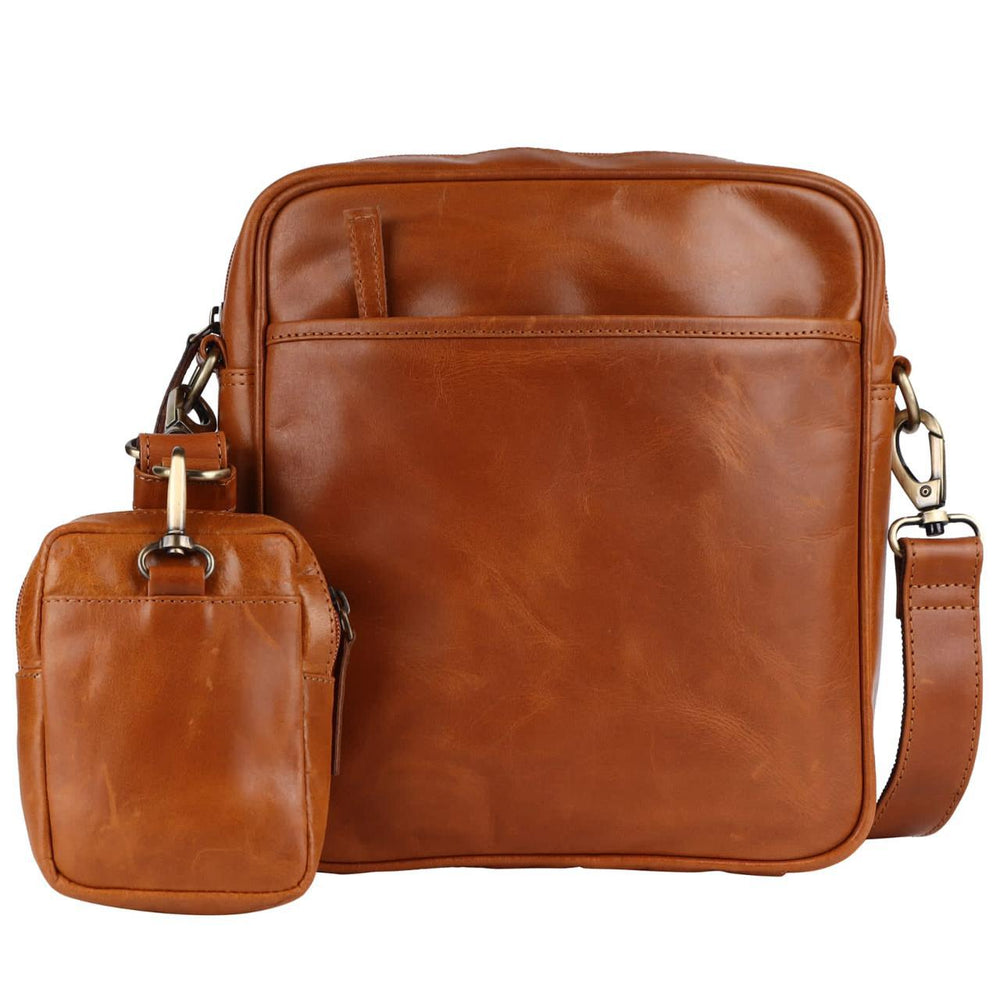 POGAGO Genuine Cow Leather Crossbody Messenger Bag for Men – Premium Leather Shoulder Bag with Detachable Utility Pouch