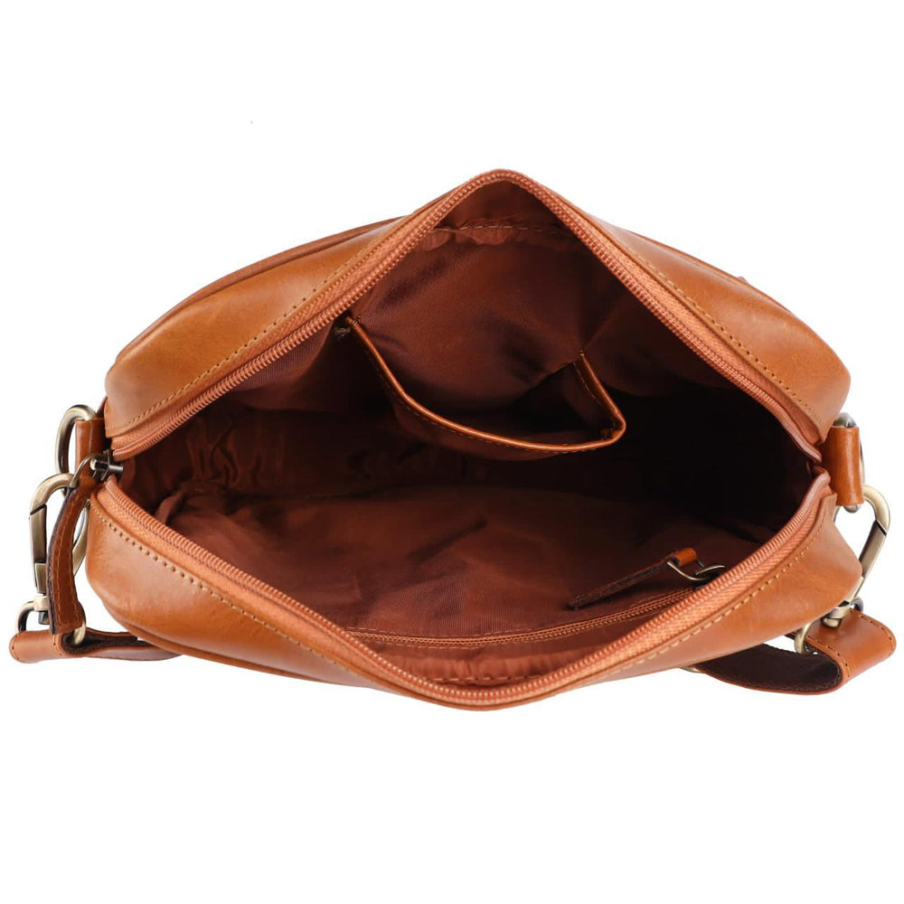 POGAGO Genuine Cow Leather Crossbody Messenger Bag for Men – Premium Leather Shoulder Bag with Detachable Utility Pouch