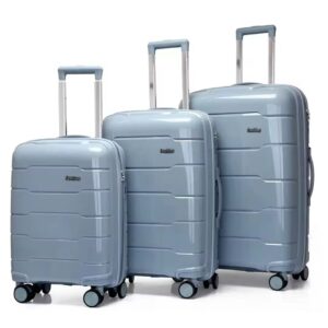 [Model-0044] | 3 Piece Cabin to Large Luggage Set – PP Hard Shell Suitcase with 360 Degree Wheels, Aluminium Handle & Durable Travel Design - G. Blue