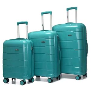 [Model-0044] | 3 Piece Cabin to Large Luggage Set – PP Hard Shell Suitcase with 360 Degree Wheels, Aluminium Handle & Durable Travel Design - Blue