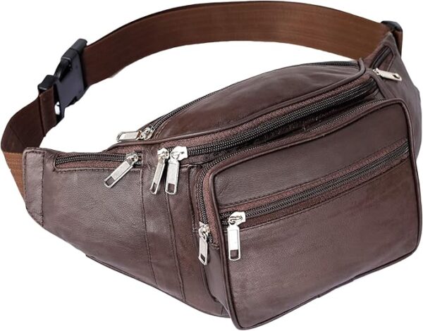 Leather Waist Pouch Bag Travel Pouch Passport Holder for Men and Women
